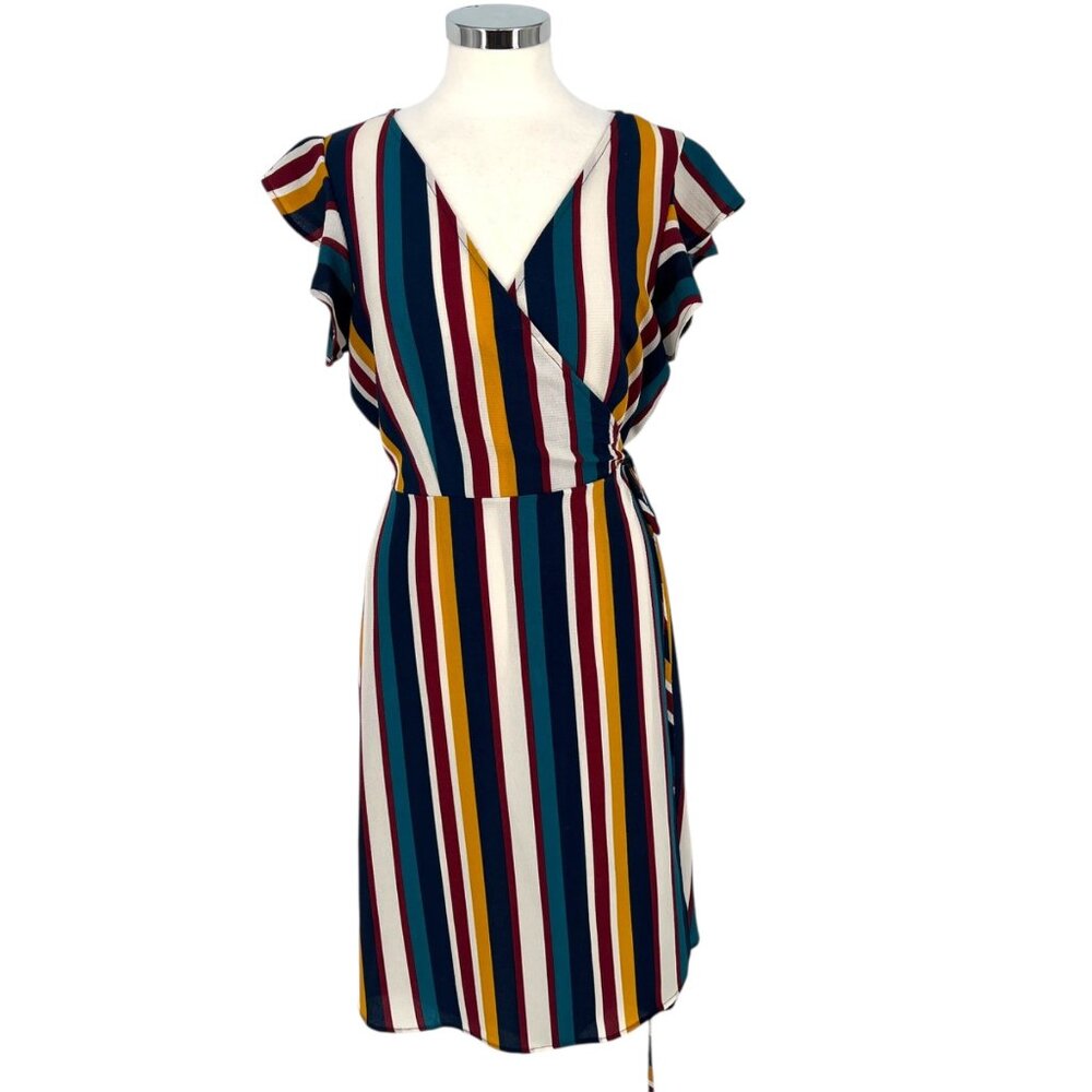 Superfoxx Striped Wrap Flutter Sleeve Midi Dress … - image 1
